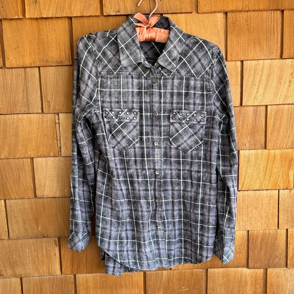 Rock & Republic Black and Lavender Plaid Button-Down Shirt